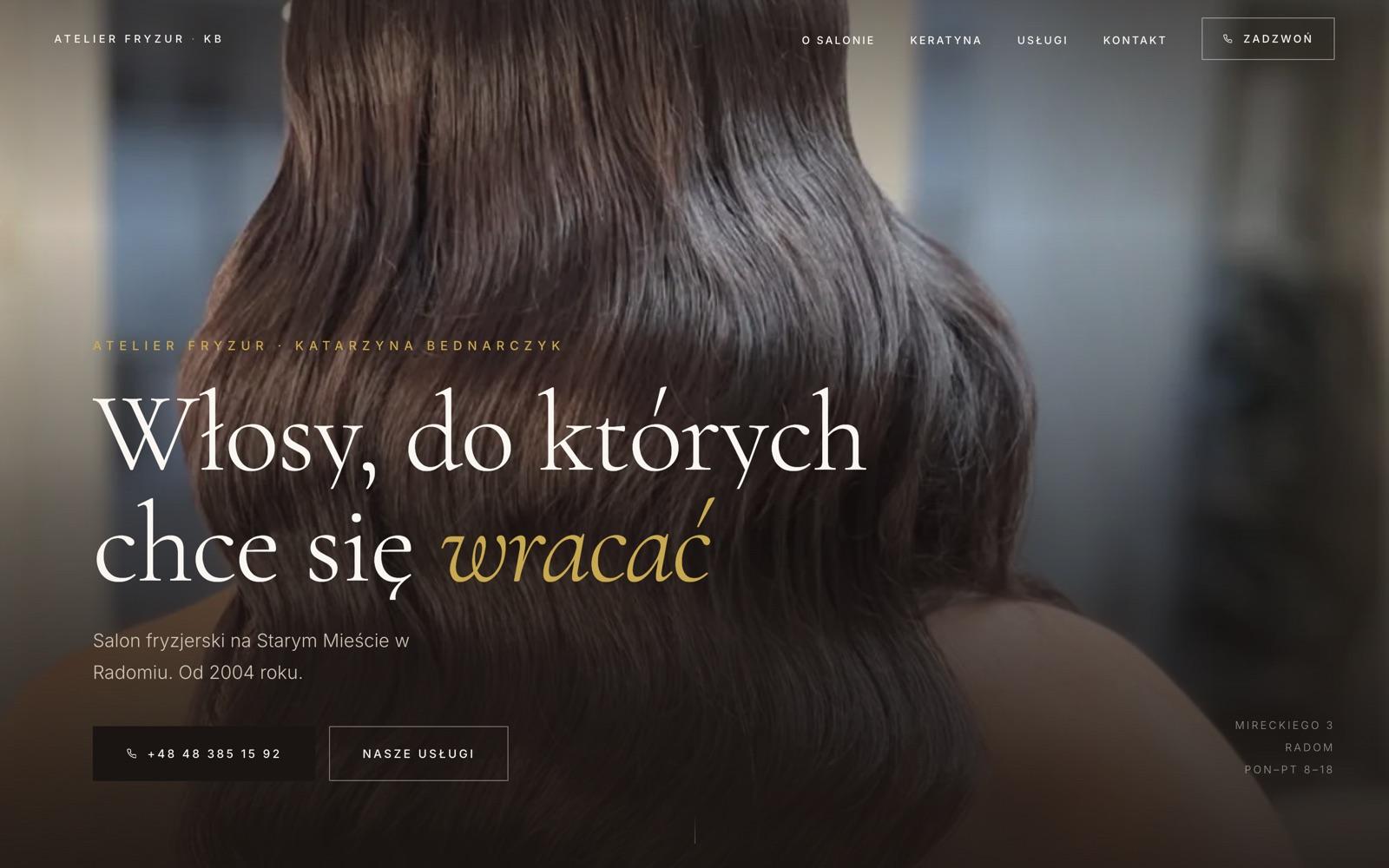 Strona Atelier Fryzur KB — zrzut ekranu